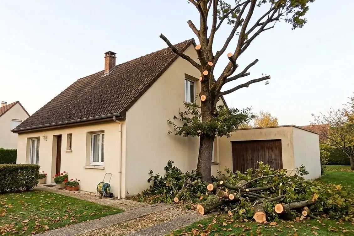 Après les travaux : exemple : grand arbre réduit contre une façade
